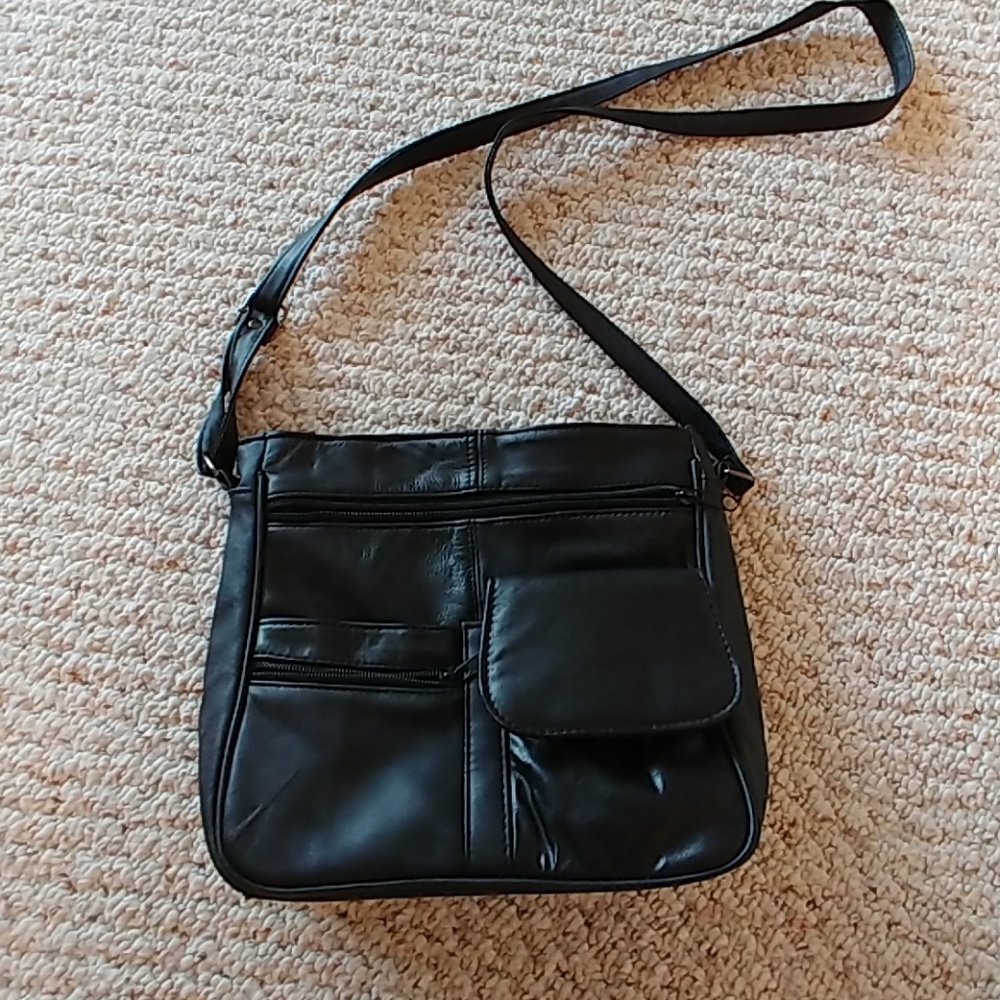 Black Leather Crossbody Purse Handbag